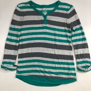 Justice Teal, White & Gray Striped Shirt